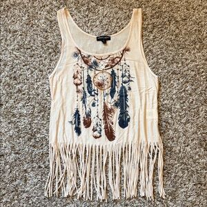 Beige Dreamcatcher Fringe Tank